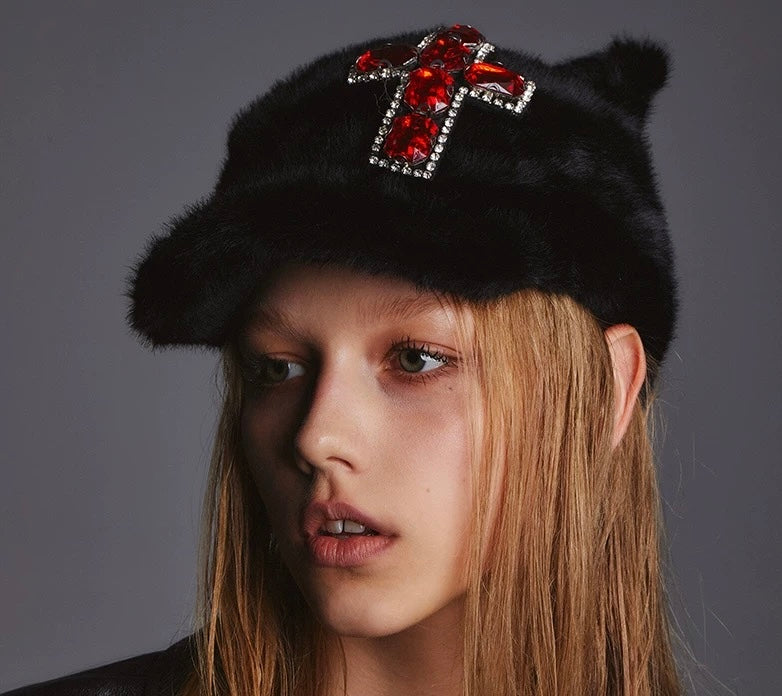 Black fluffy Cat's Ears Baseball Cap