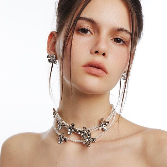 Three Layer Pearl Stamen Choker