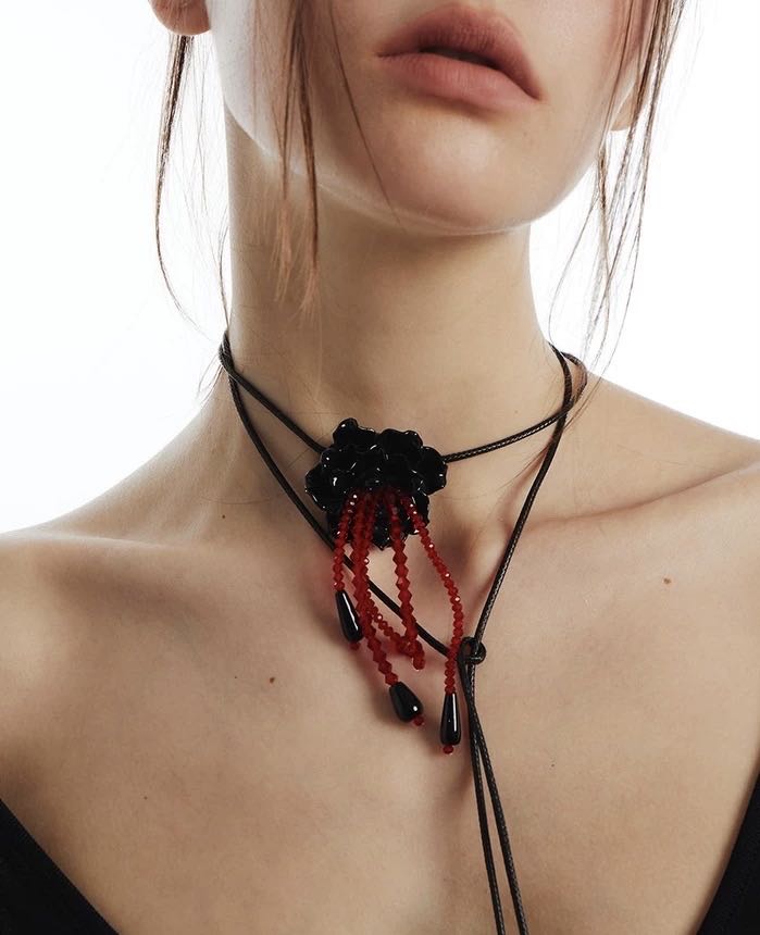 Red Spider Lily Leather Rope Necklace