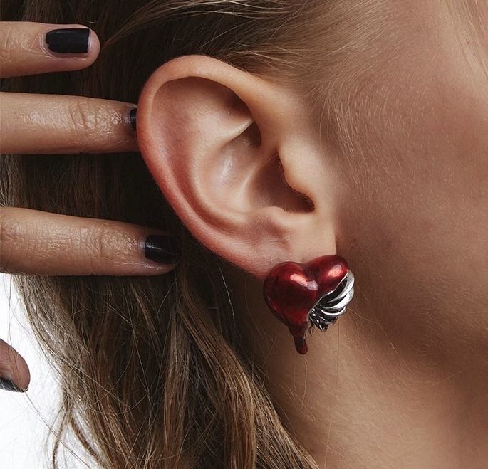 Red Heart Rivet Earring