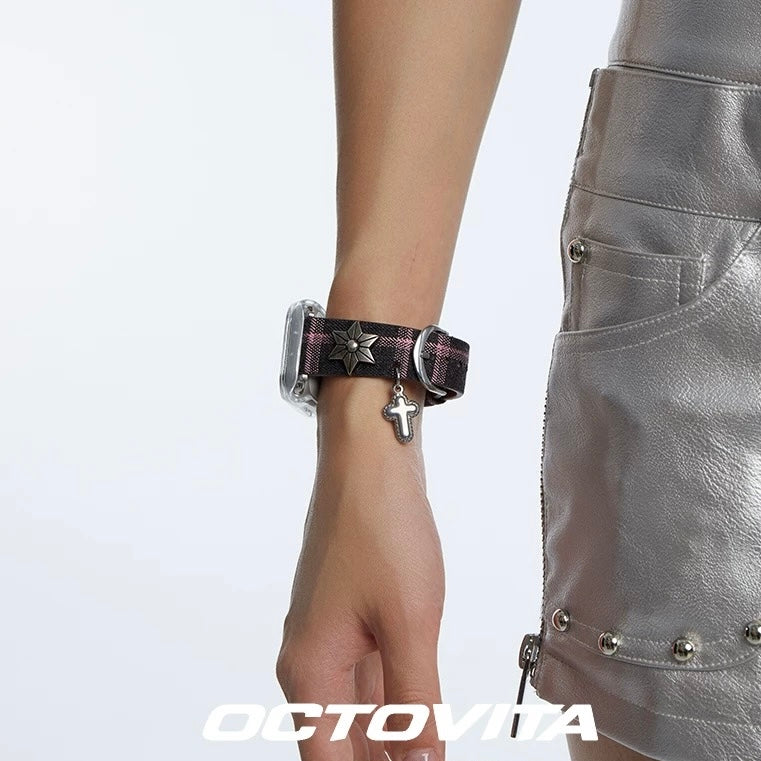 Dark Pink Checkered Watch Band