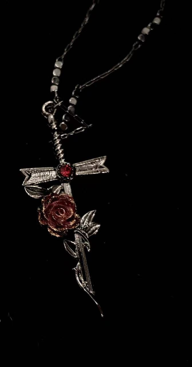 Red Rose Sword Necklace