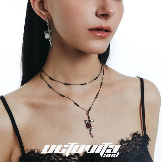 Red Rose Sword Necklace