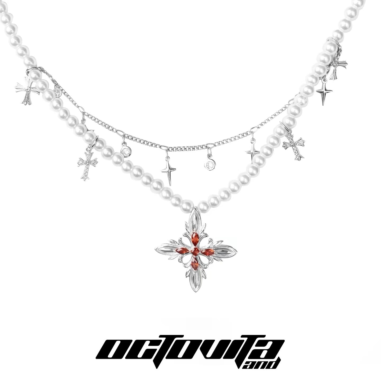 Cross Iris pearl Necklaces